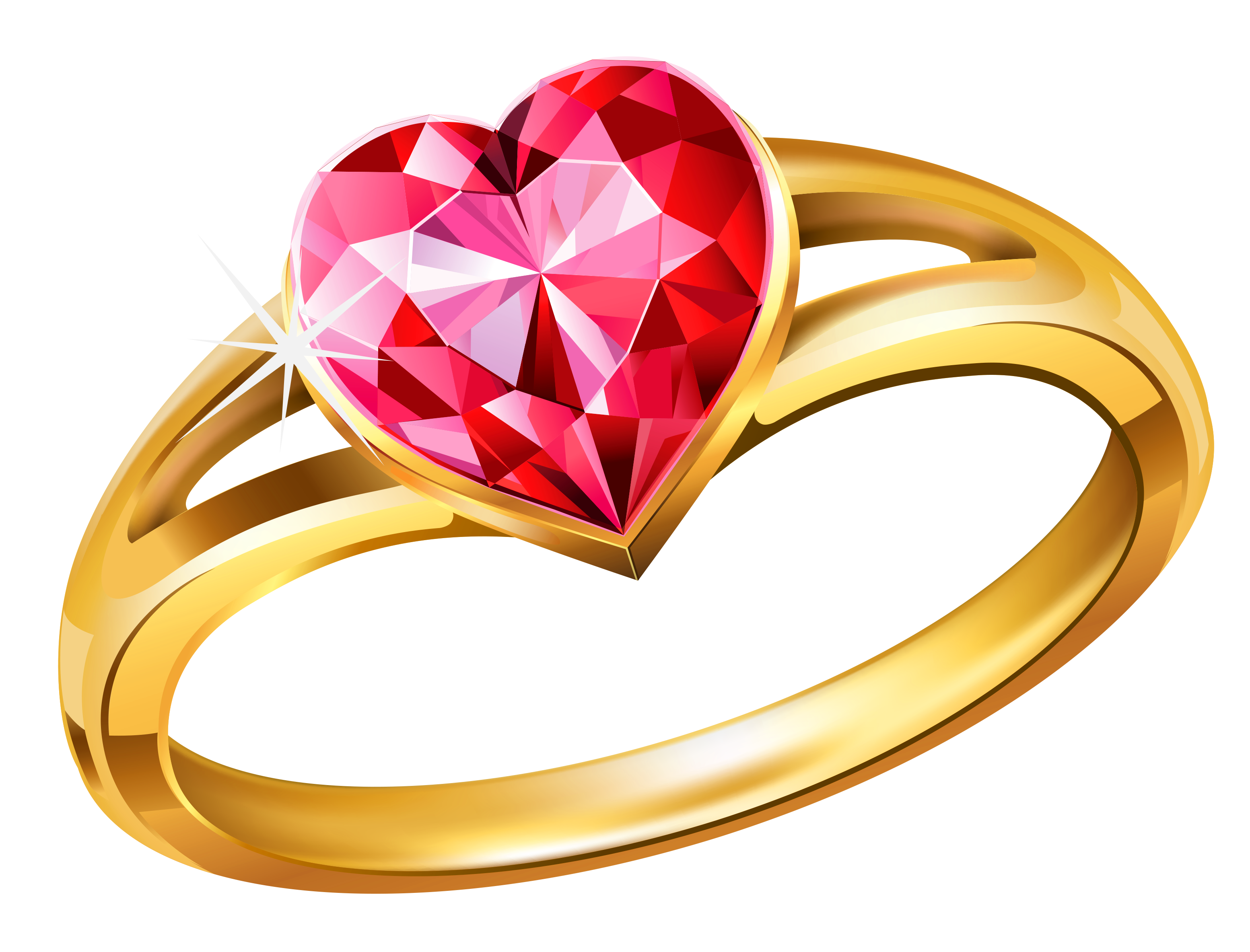 Pink Heart Diamond Gold Wedding Ring With Clipart.