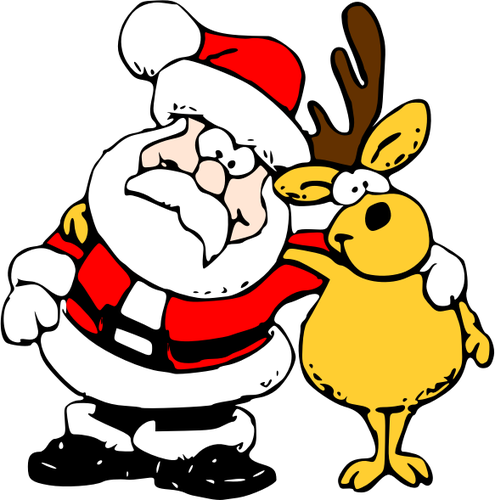 Of Santa And Raindeer On White Background Clipart