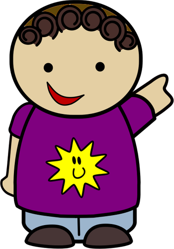 Pointing Boy With Sunny Purple T-Shirt Clipart