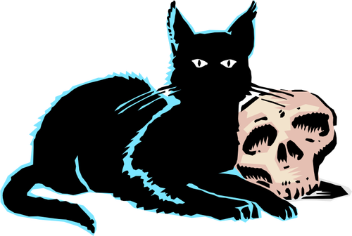 Skull And Black Cat Clipart