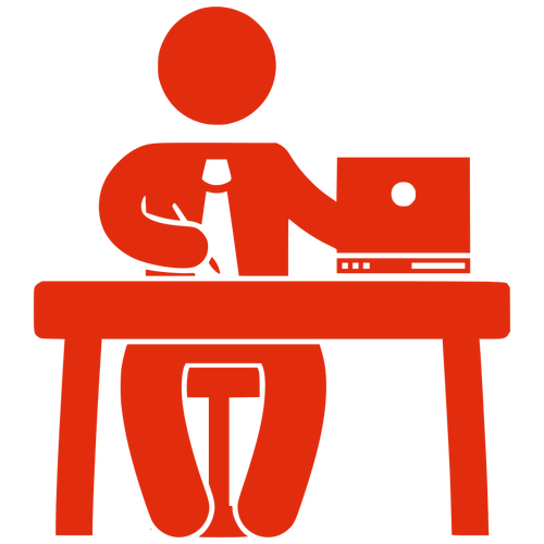 Silhouette Of Man On His Computer Clipart