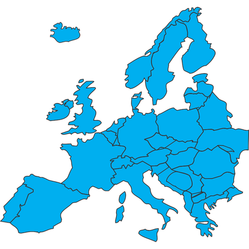 Blue Silhouette Of Map Of Europe Clipart