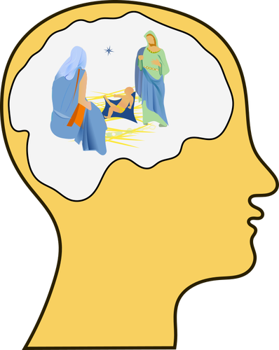 Silhouette Of A Brain With Nativity Scene Inside Clipart