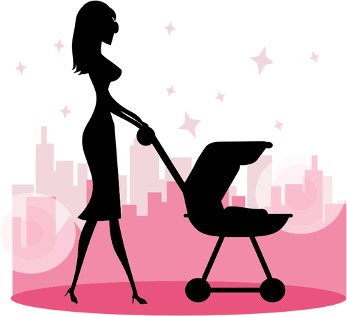 Woman With Baby Carriage Silhouette Clipart