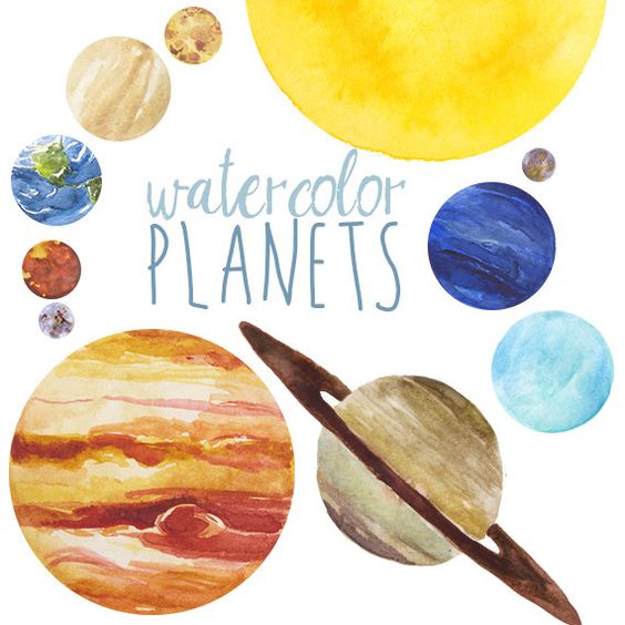 Watercolor Planets Set Solar System Science Clipart