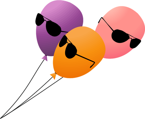 Three Flying Balloons With Sunglasses On A Lead Clipart