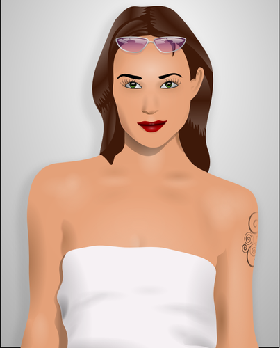 Of Attractive Girl In A White Dress Clipart