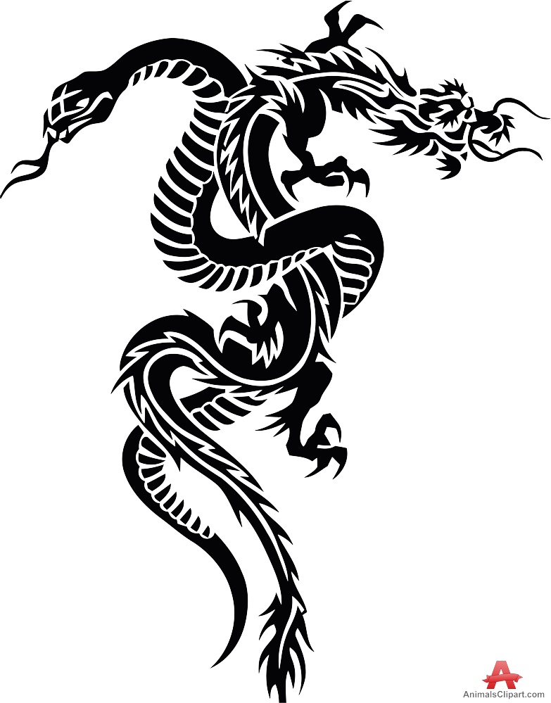 Snake And Dragon Tribal Tattoo Design Clipart