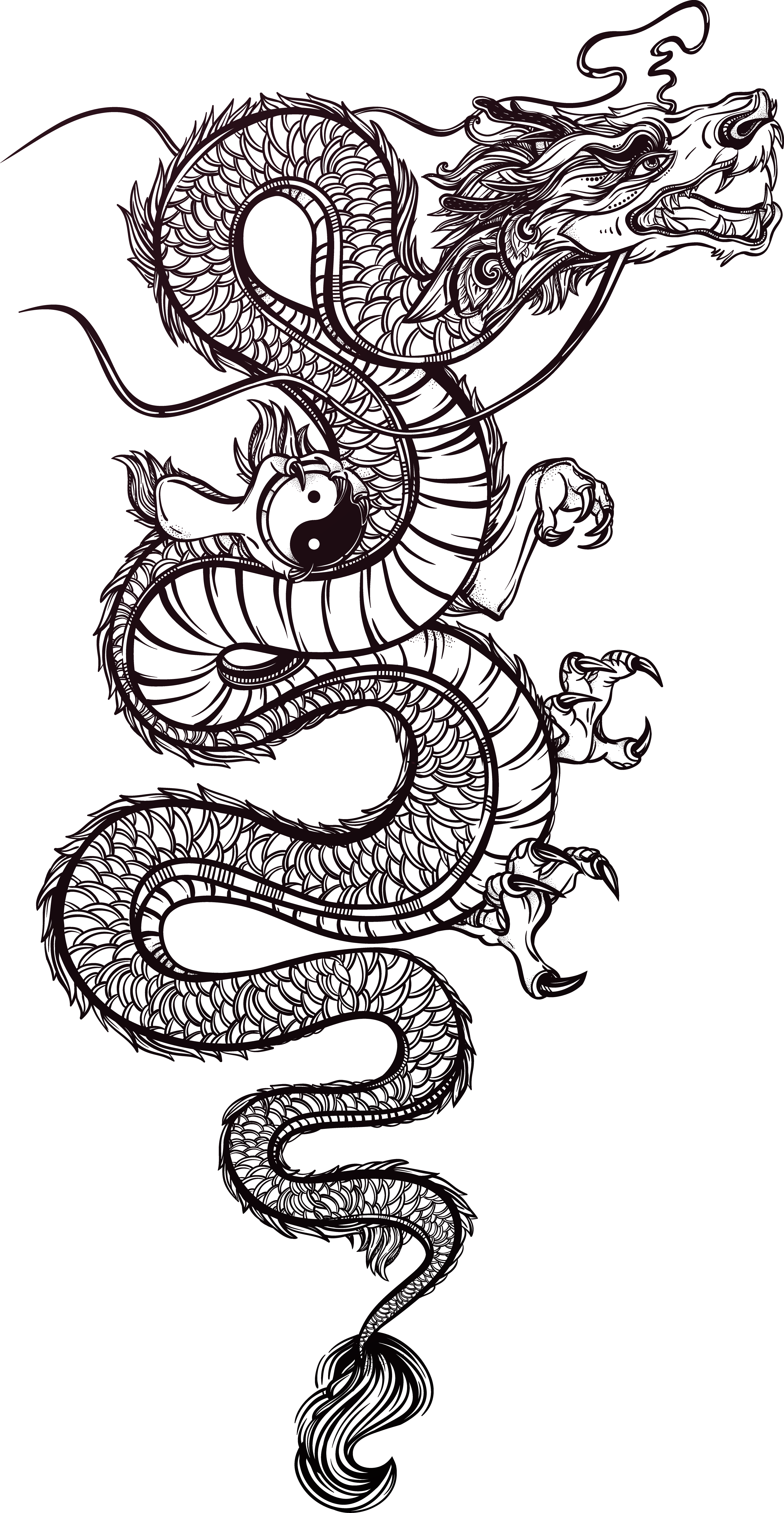 Tattoo Chinese Illustration Dragon Vector Hand-Painted Clipart