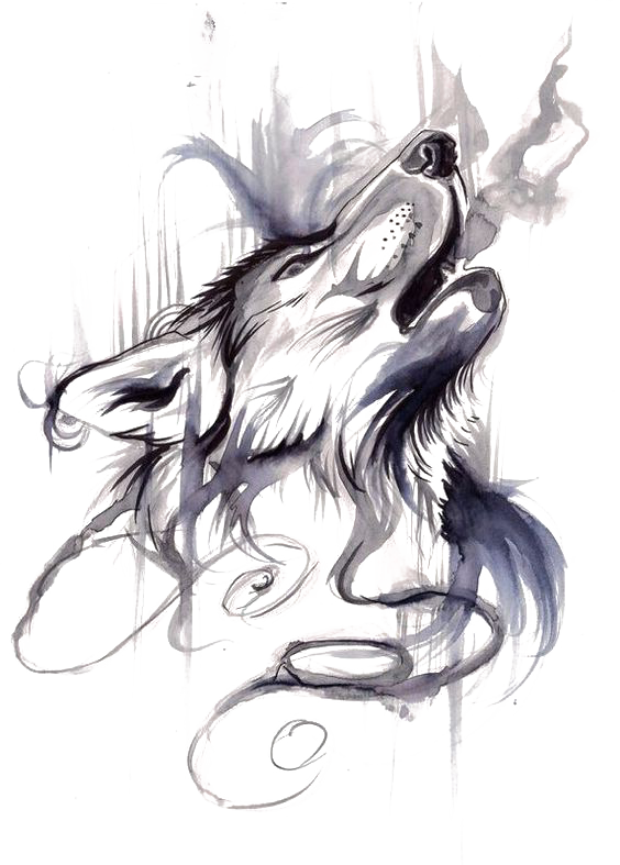 Gray Tattoo Flash Wolf Ink Drawing Clipart