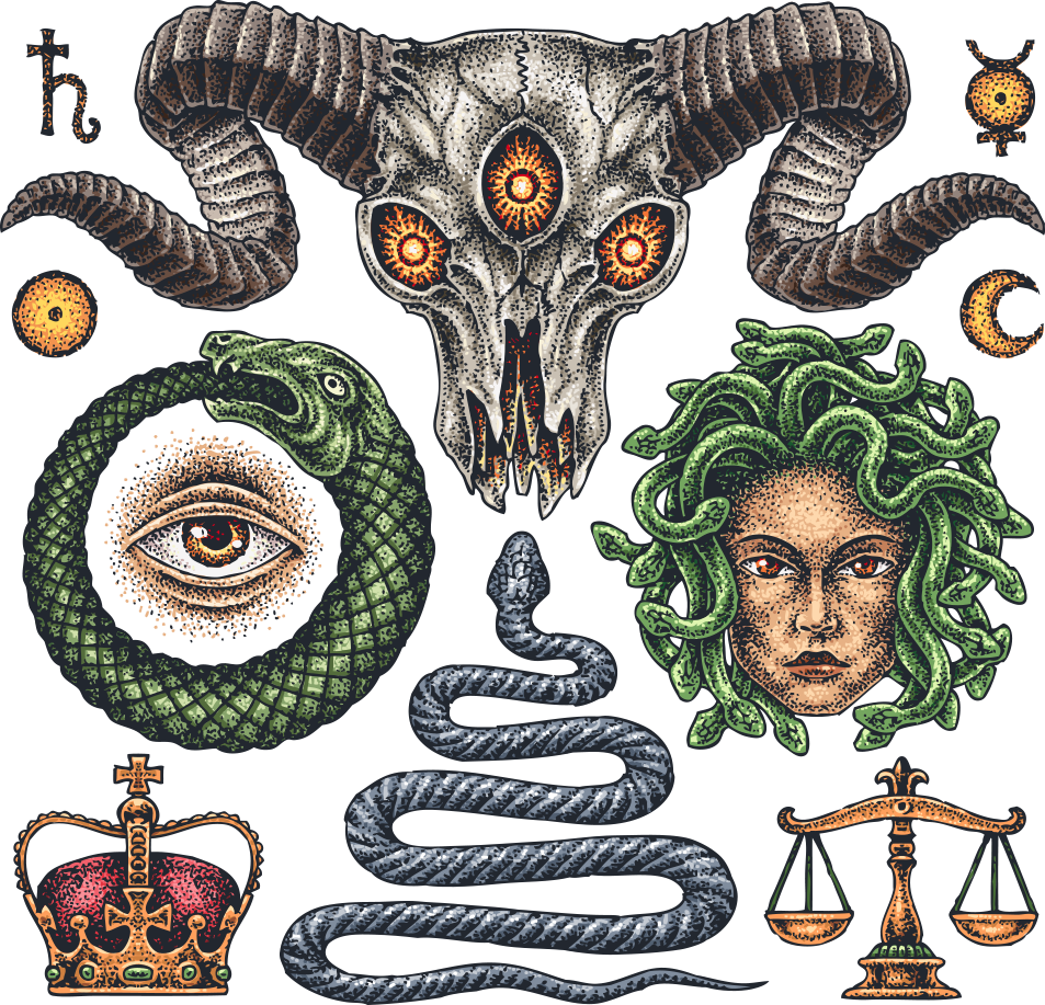 Occult And School Old Tattoo Flash (Tattoo) Clipart