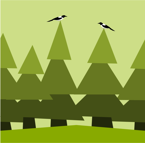 Forest With Birds Illustration Clipart