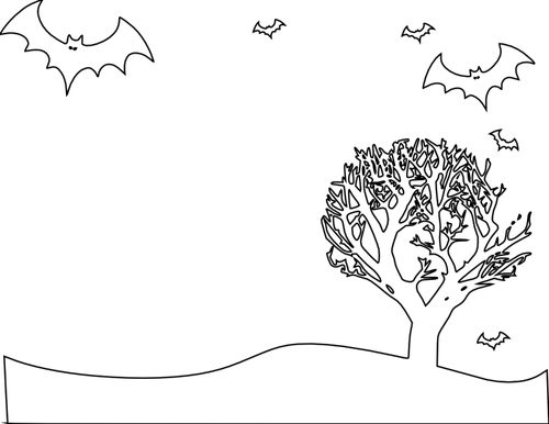Outline Of Scenery With Bats And Tree Clipart