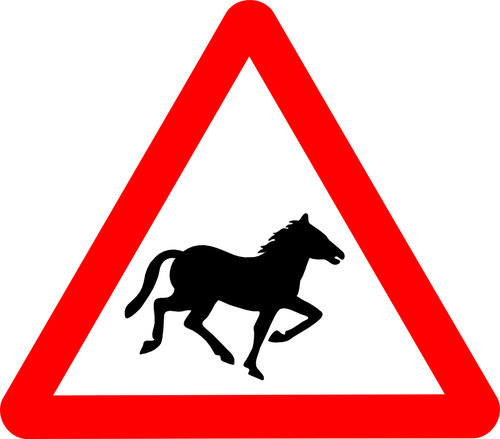 Horse On Road Warning Sign Clipart