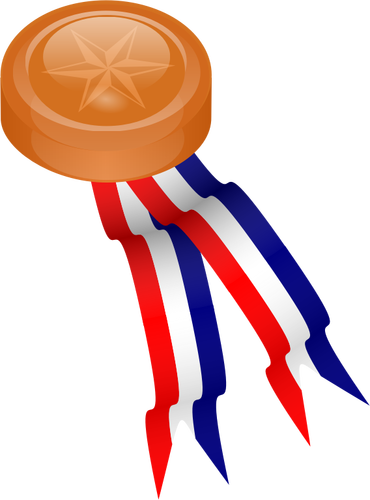 Bronze Medal With Blue, White And Red Ribbon Clipart