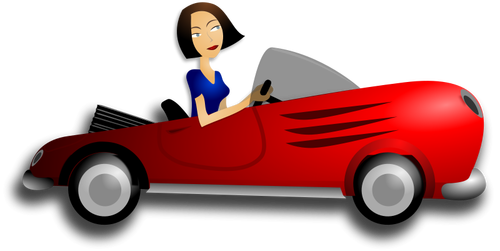 Brunette Girl Driving Coupe Clipart