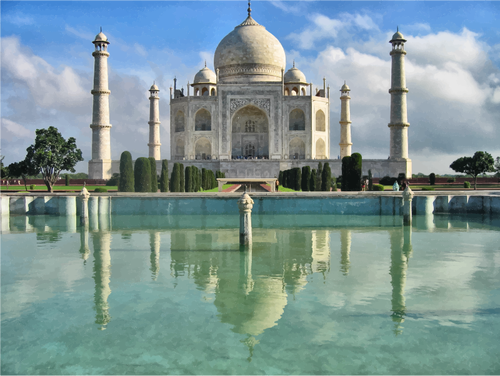 Taj Mahal With Reflection In Water Illustration Clipart