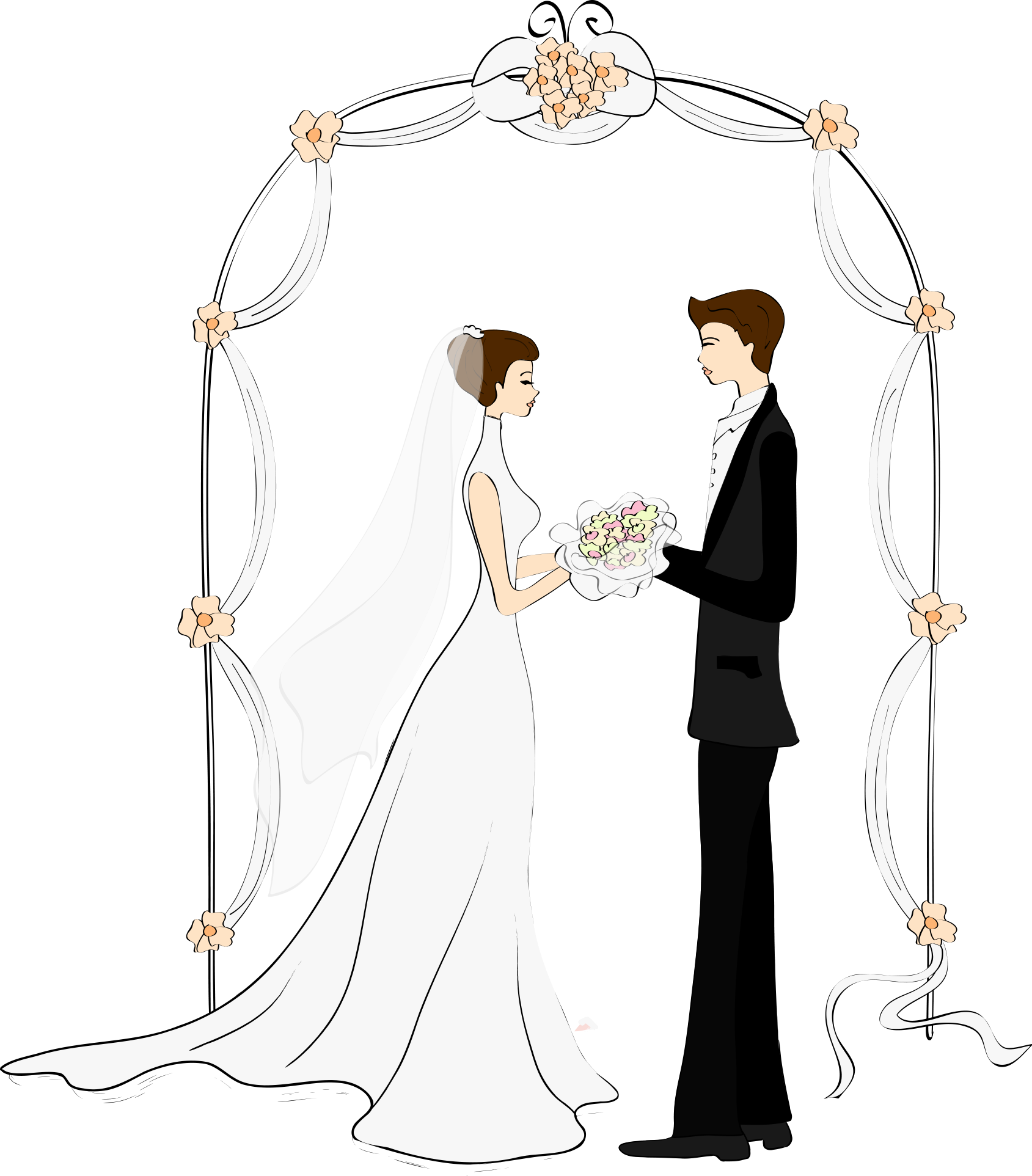 And Couple Cartoon Arches Marriage Wedding Drawing Clipart