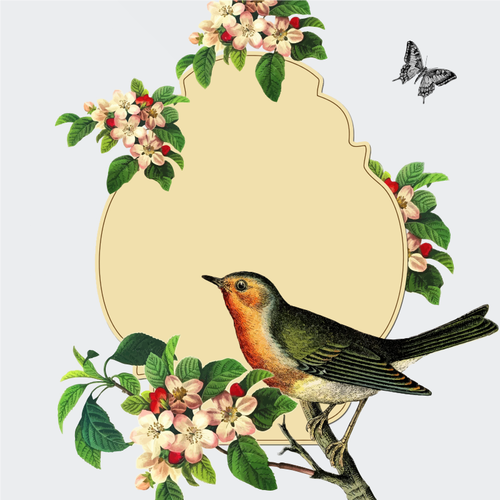 Small Bird On An Apple Blossom Tree Clipart