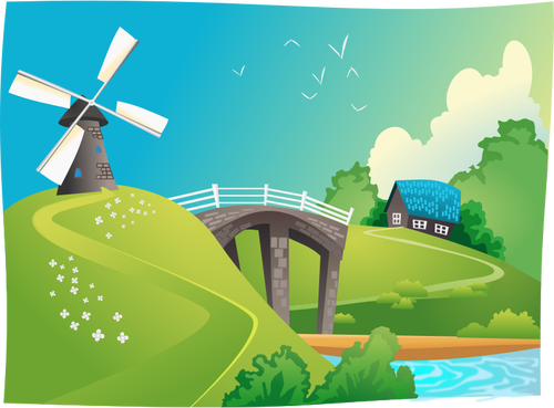 Windmill In Landscape Clipart