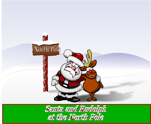 Santa And Rudolph At The North Pole Clipart