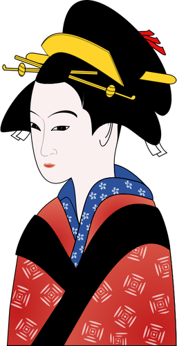Japanese Woman In Red Kimono Clipart