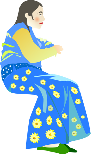 Woman In A Blue Dress Clipart
