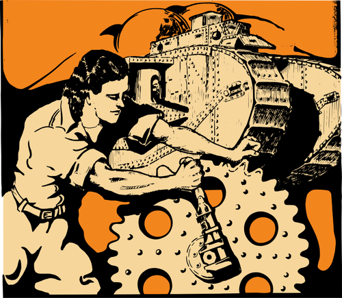 Of Woman Turning A Gear Clipart