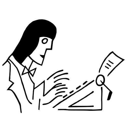 Drawing Of Woman Working On A Typewriter Clipart