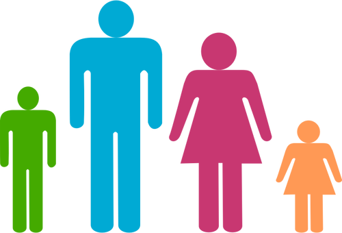 Blue Man And Pink Woman With Kids Pictogram Clipart