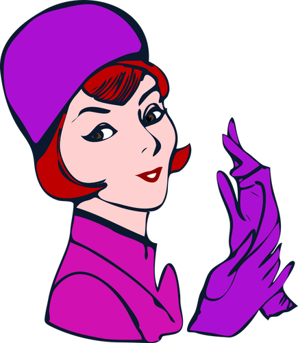 Drawing Of Woman With Viloet Gloves Clipart
