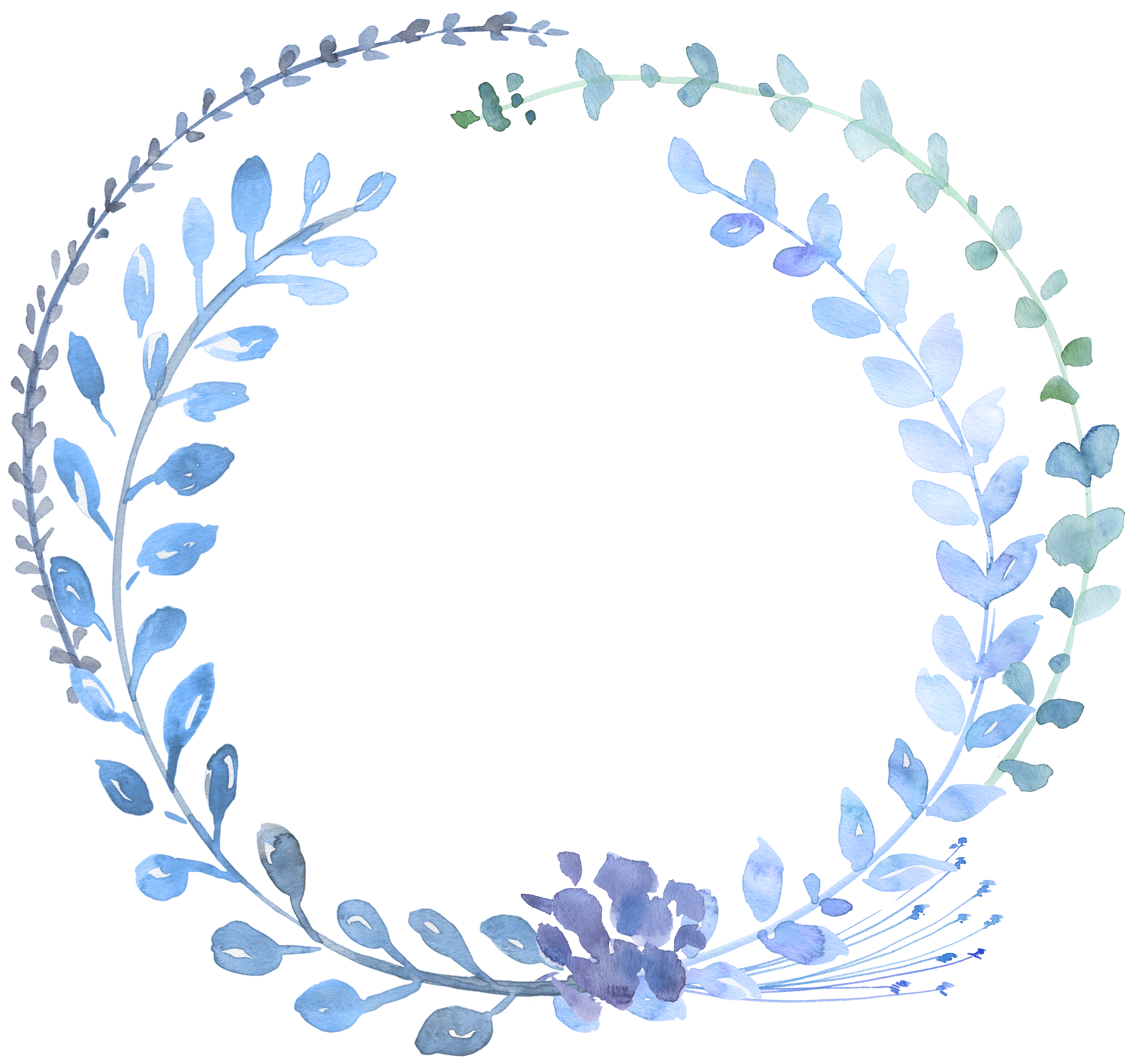 Blue Garland Wreath Watercolour Watercolor Flowers Painting Clipart