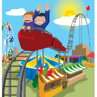 Roller Coaster Two Children Riding Rollercoaster The Fire PNG Image